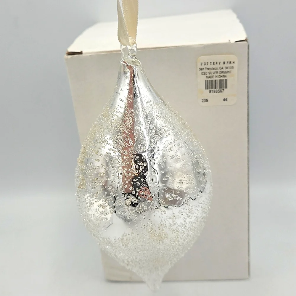 Pottery Barn Iced Silver Holiday Ornament